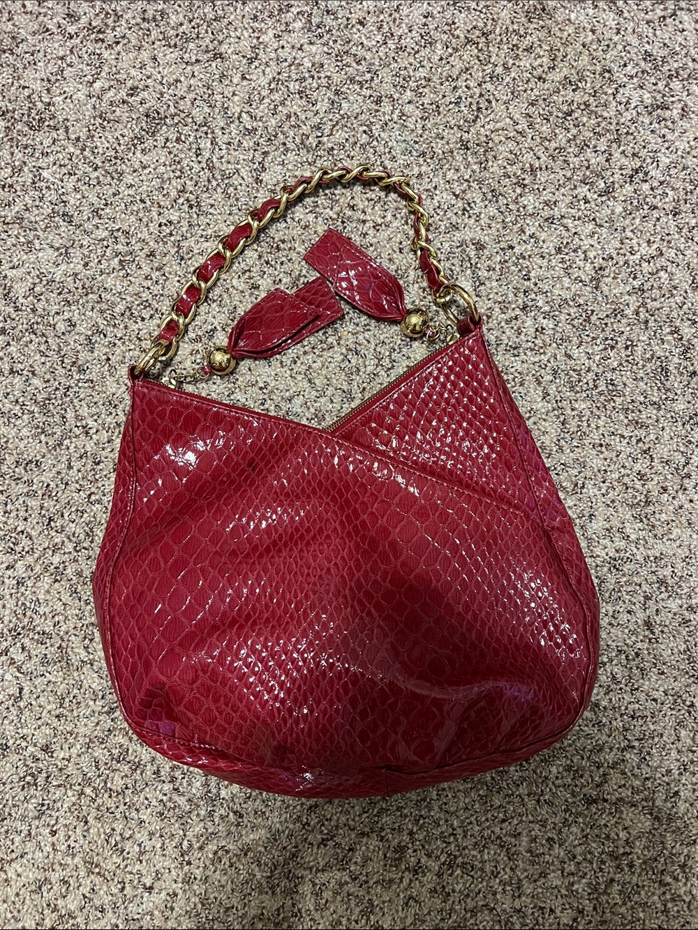 Gianni Bini Red Patent Snakeskin-Texture Shoulder Bag with Gold Chain Strap